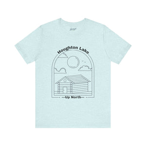 Cabin T-Shirt: Houghton Lake 'Up North' Minimal Line Art