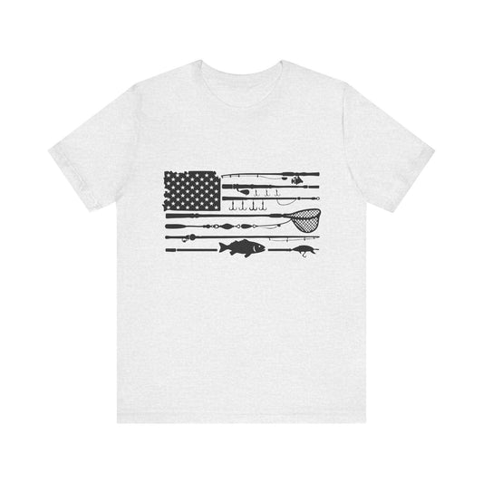 Fishing Flag T‑Shirt — American Flag Made of Fishing Rods & Lures