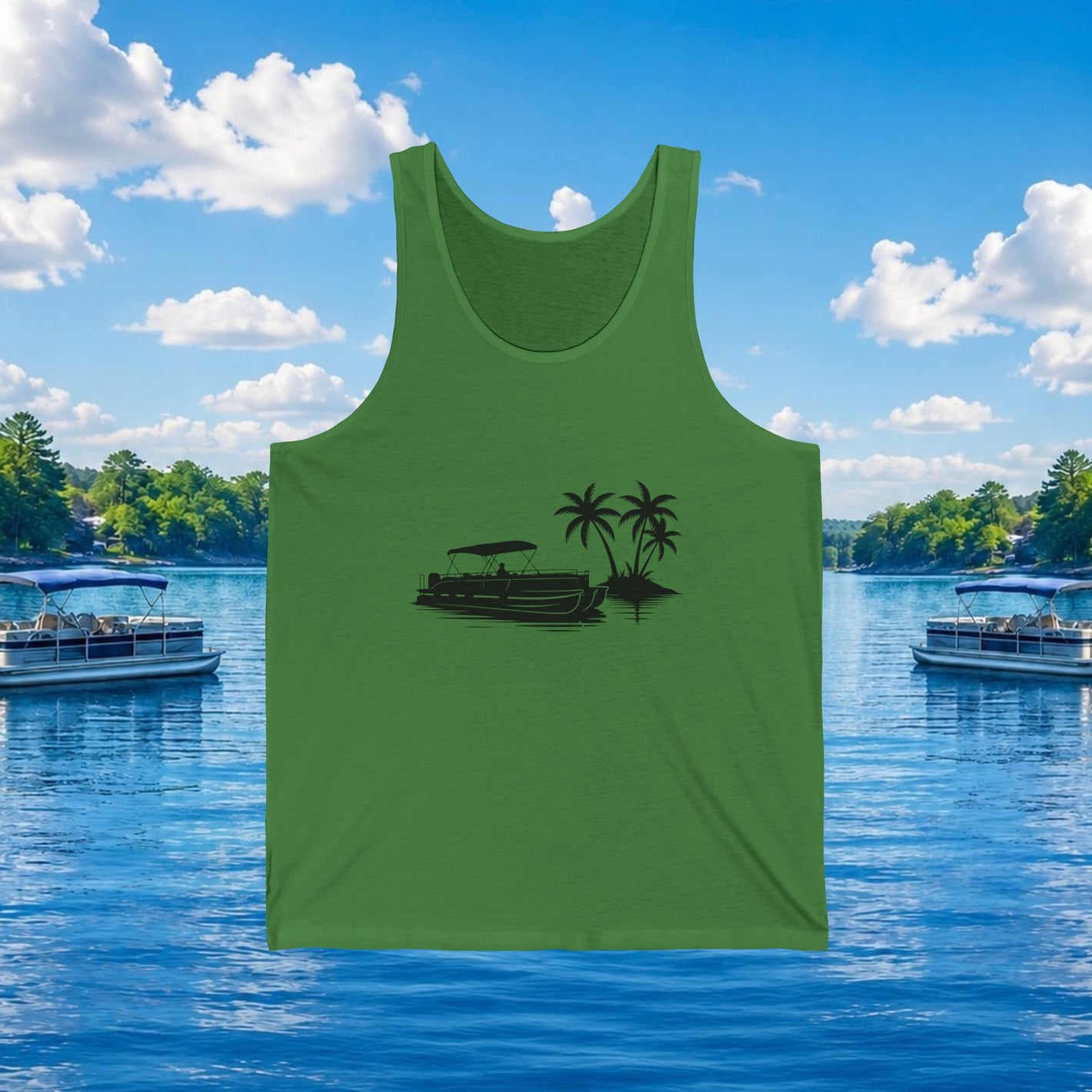 Pontoon Boat Tank Top — Lakeside Palm Shore Graphic Tank