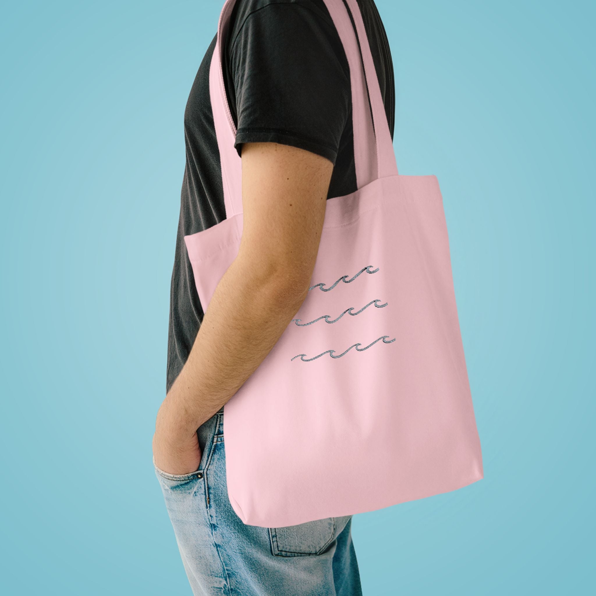 Embroidered Wave Pattern Tote Bag