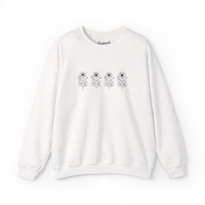 Floral Sketch Crewneck Sweatshirt — Minimal Sunflower Line Art Pullover