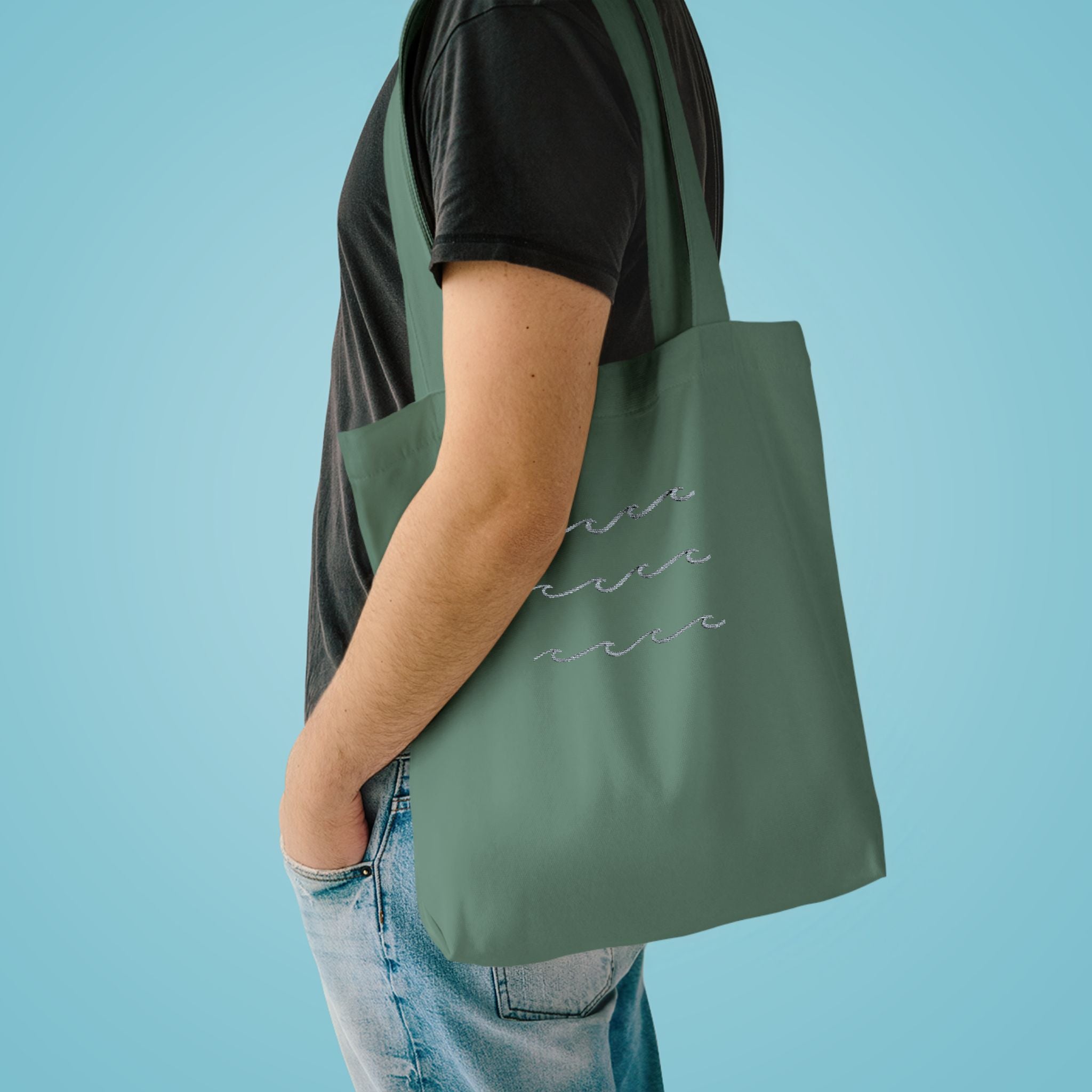 Embroidered Wave Pattern Tote Bag