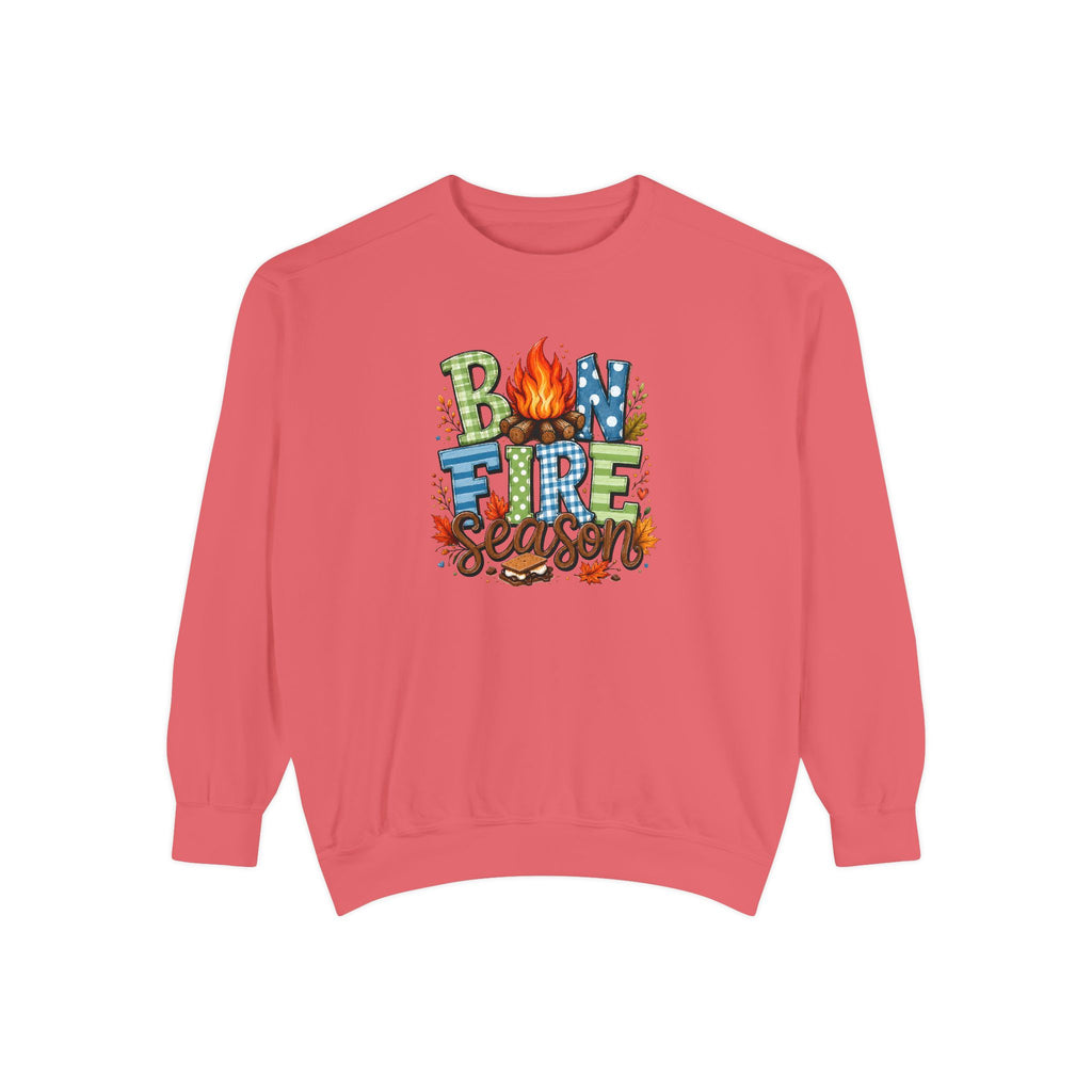 Bonfire Season Pullover with Hand-Drawn Flame Graphic