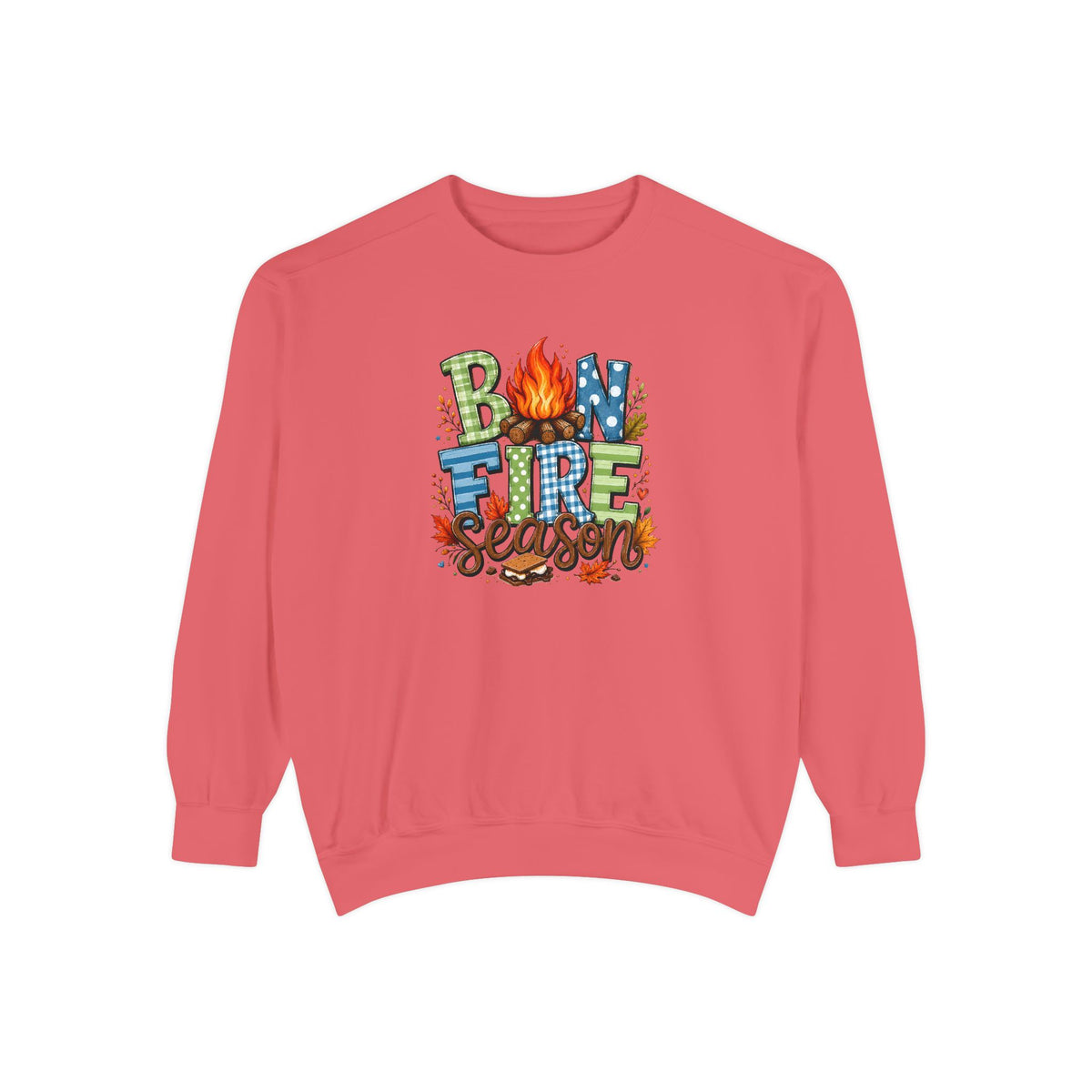 Bonfire Season Pullover with Hand-Drawn Flame Graphic