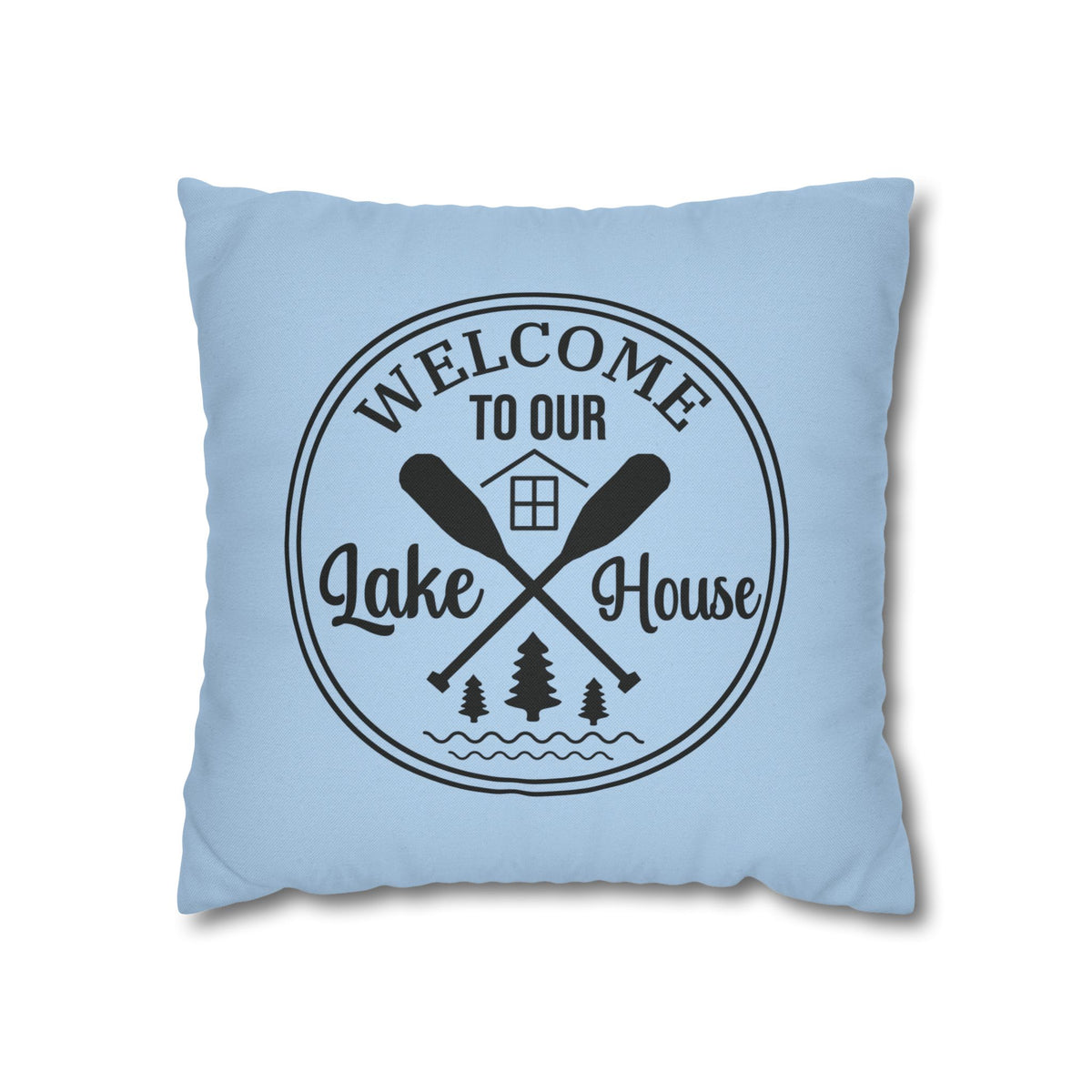 Lake House Welcome Pillow Cover in Sky Blue