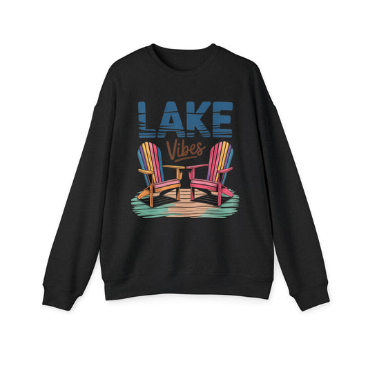 Lake Vibes Sweatshirt — Adirondack Chairs Dock Graphic