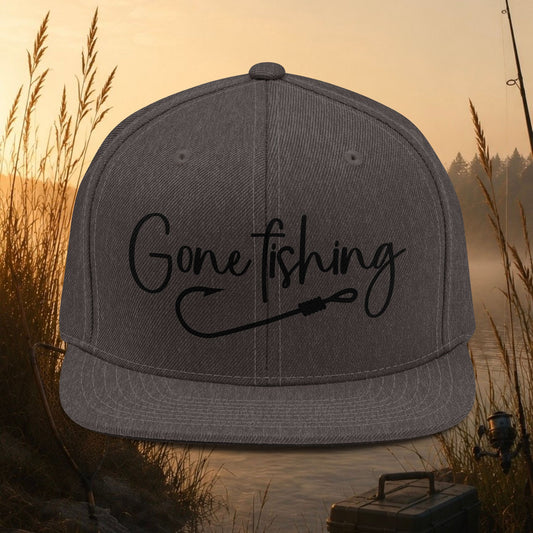 Gone Fishing Snapback Hat — Embroidered Fishing Cap for Anglers