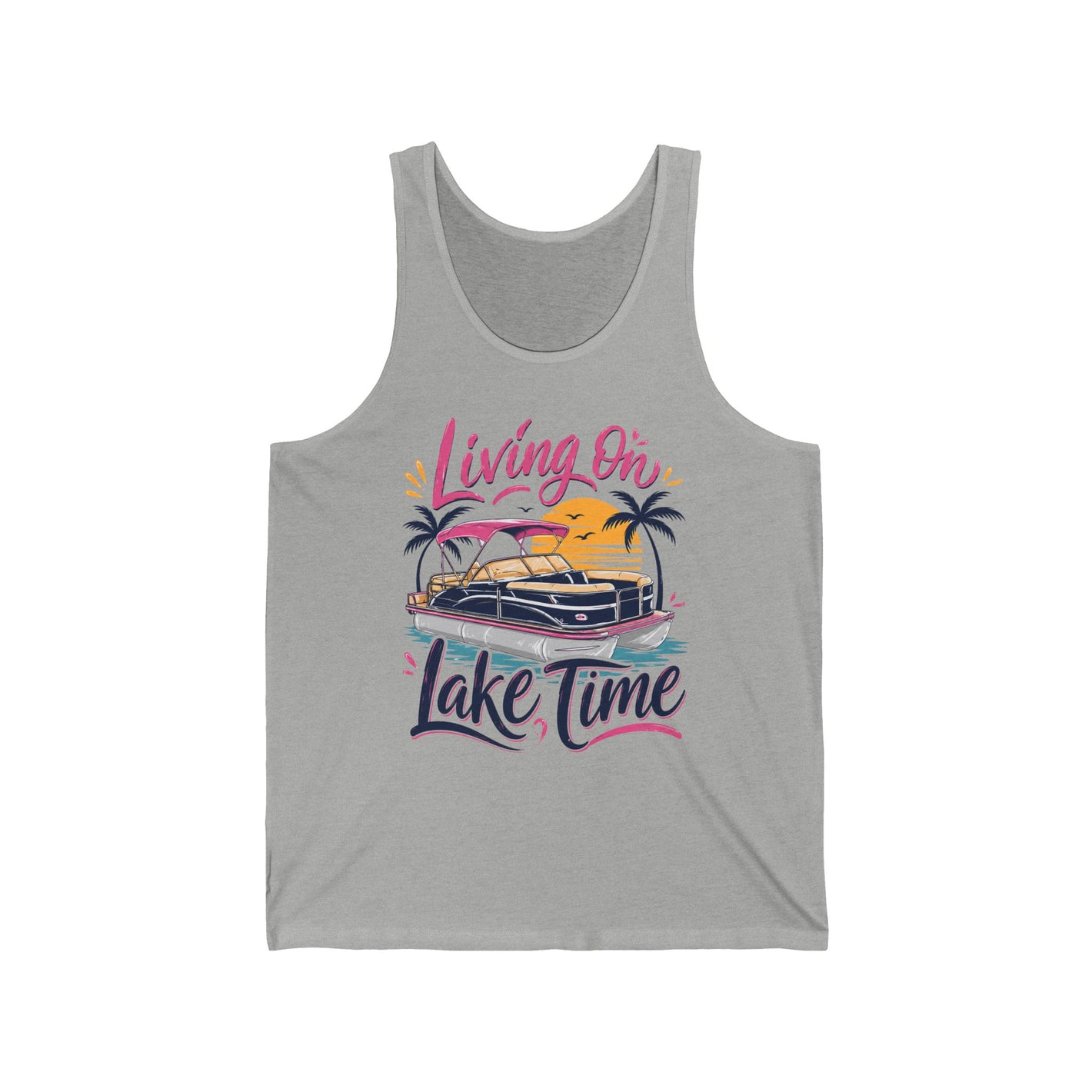 Retro "Living on Lake Time" Boat Graphic Tank
