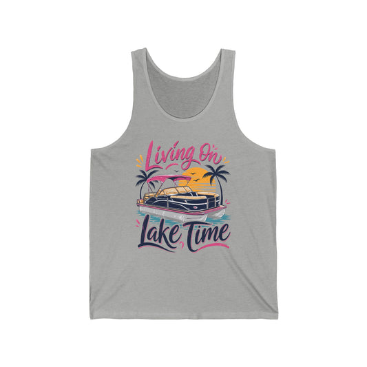 Retro "Living on Lake Time" Boat Graphic Tank