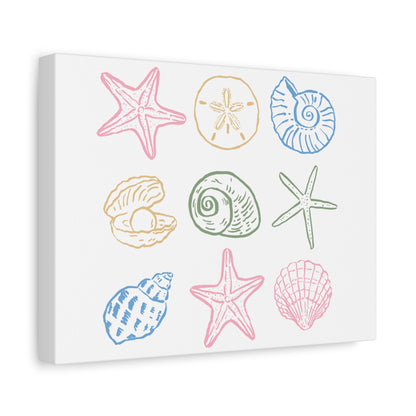 Pastel Coastal Seaside Shells & Starfish Canvas Print