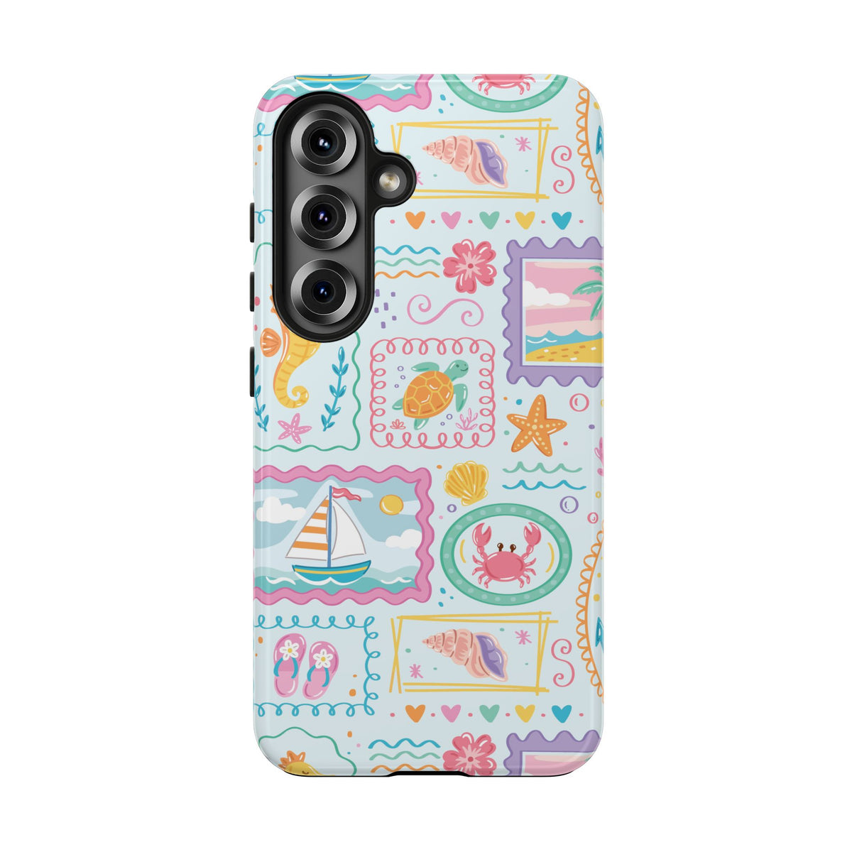 Seaside Patchwork Phone Case with Seahorses & Crabs