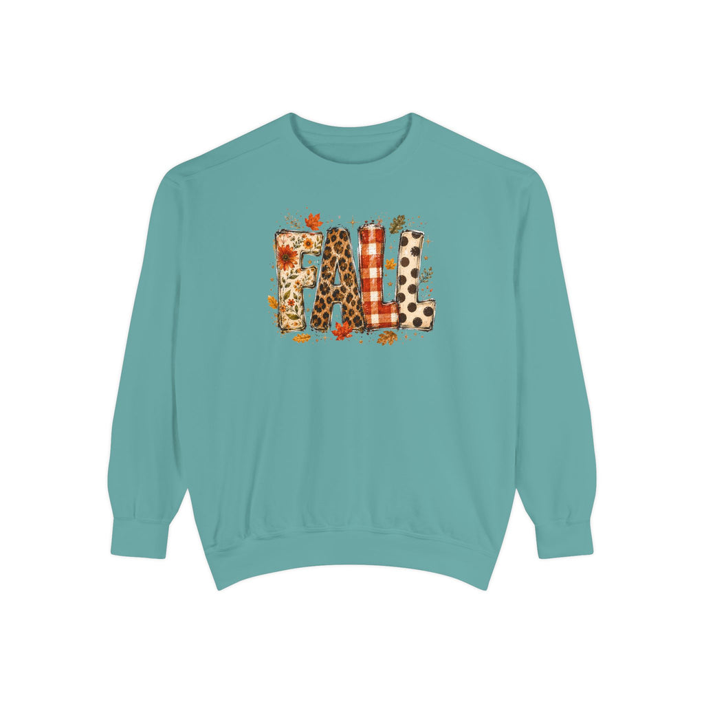 Fall Leopard Plaid Sweatshirt with Autumn Leaves Graphic