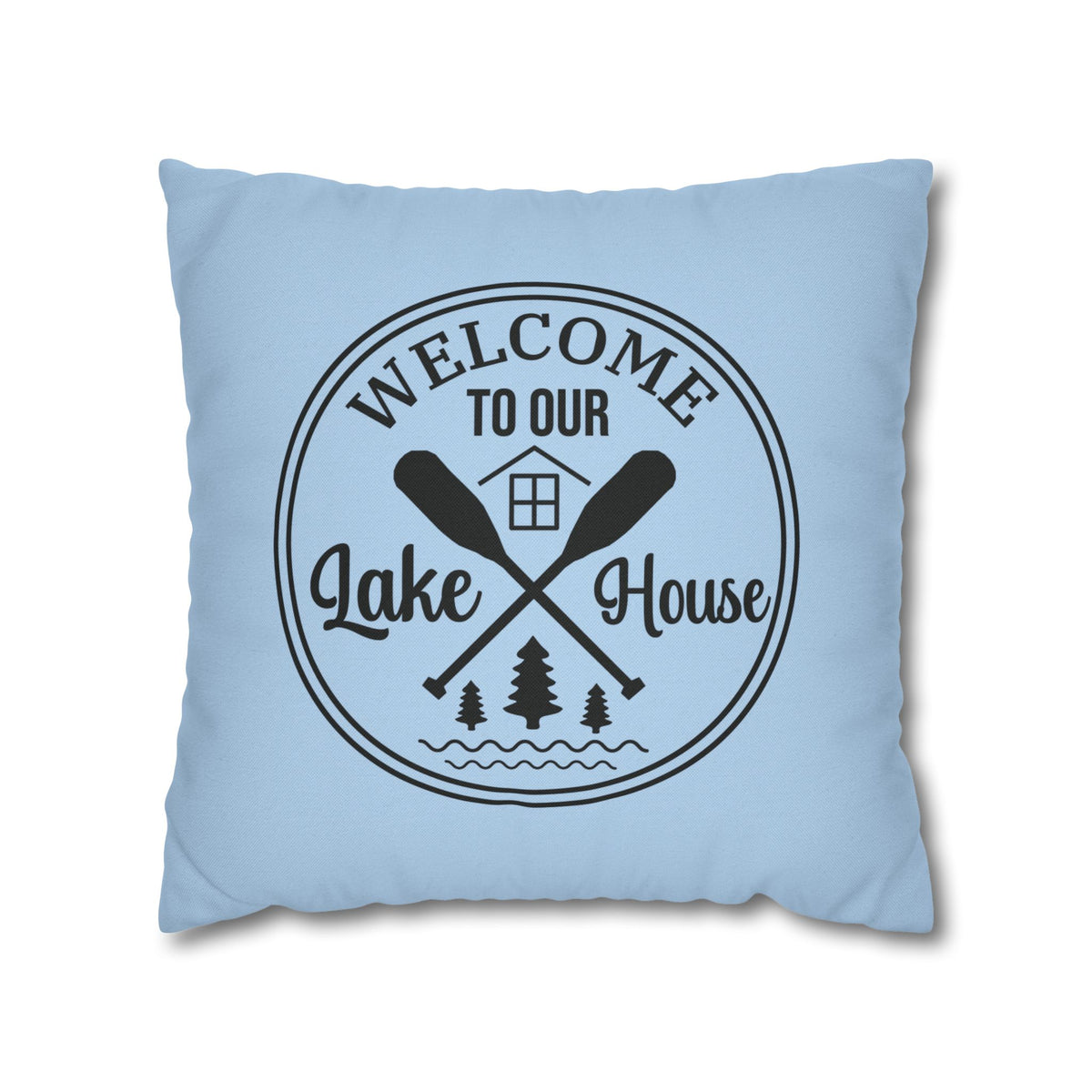 Lake House Welcome Pillow Cover in Sky Blue