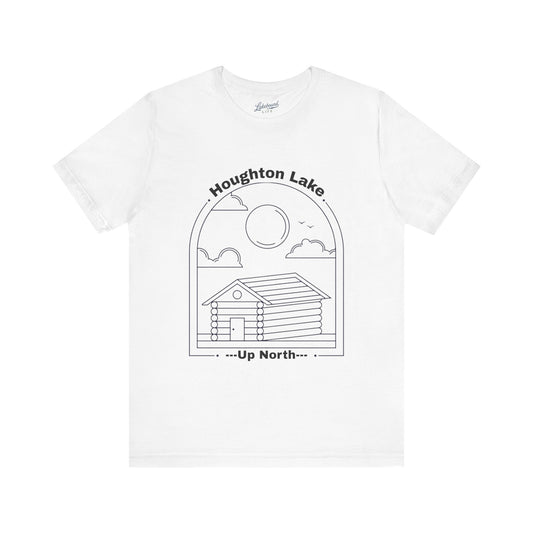 Cabin T-Shirt — Houghton Lake 'Up North' Minimal Line Art