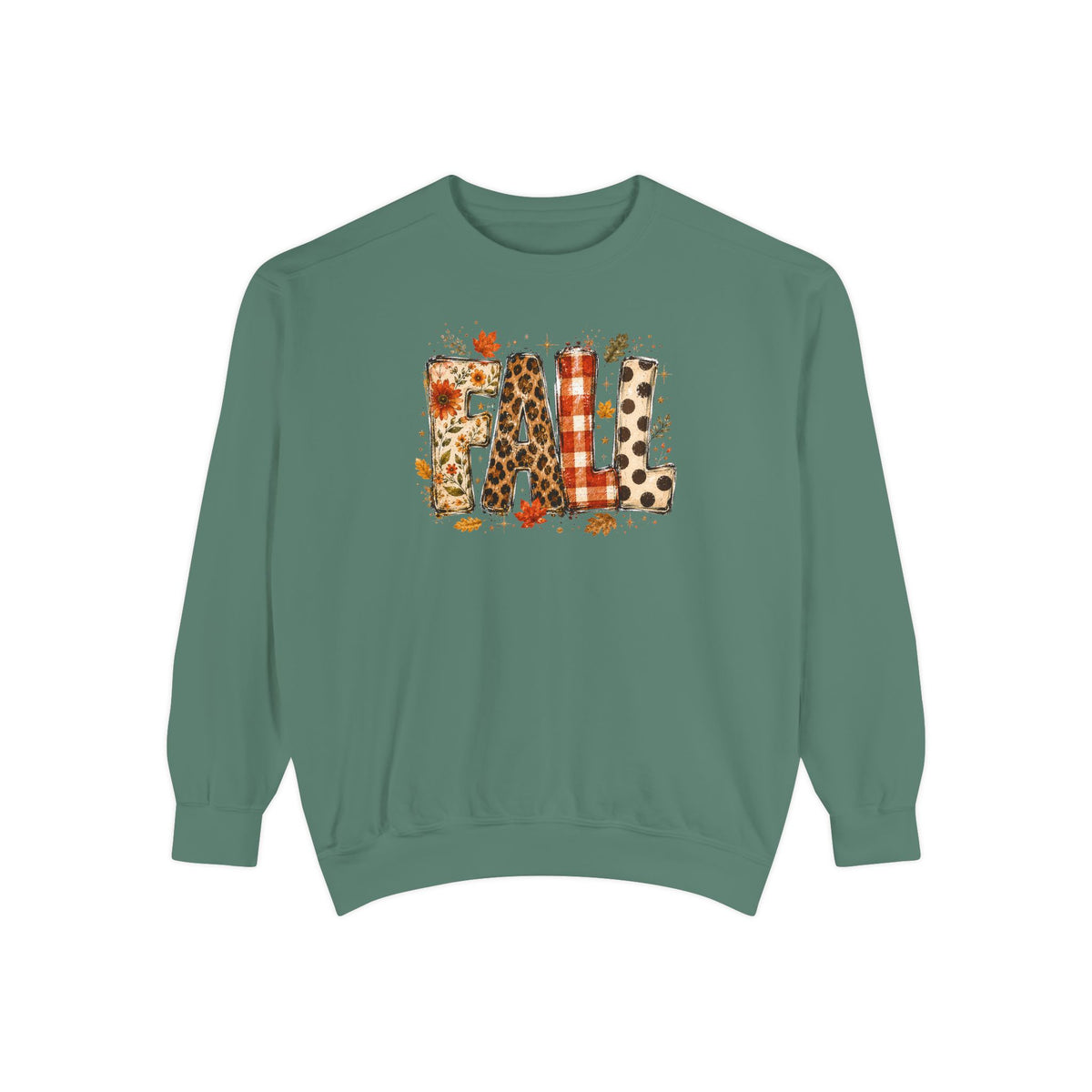 Fall Leopard Plaid Sweatshirt with Autumn Leaves Graphic