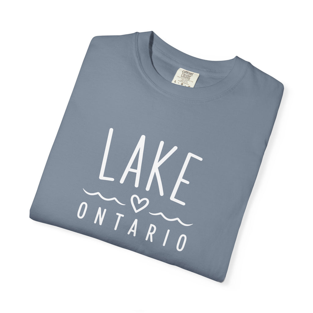 Lake Ontario Tee with Hand-Drawn Heart & Wave Graphic
