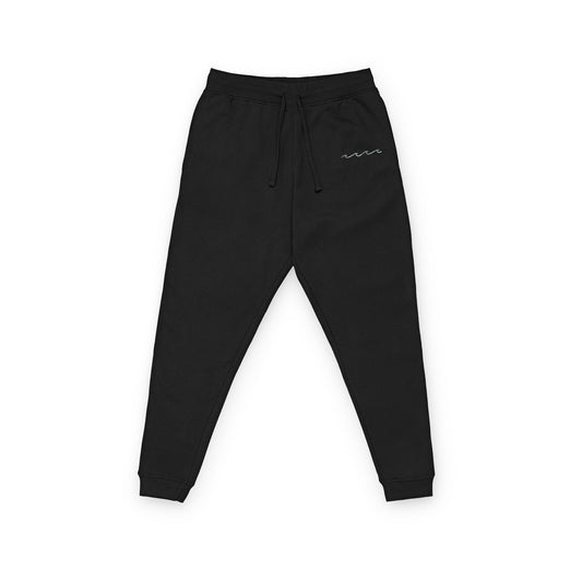 Embroidered Minimal Wave Joggers — Cozy Fleece Sweatpants