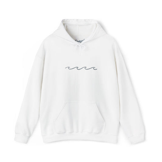 Wave Line Embroidered Hoodie — Minimalist Ocean Graphic Pullover