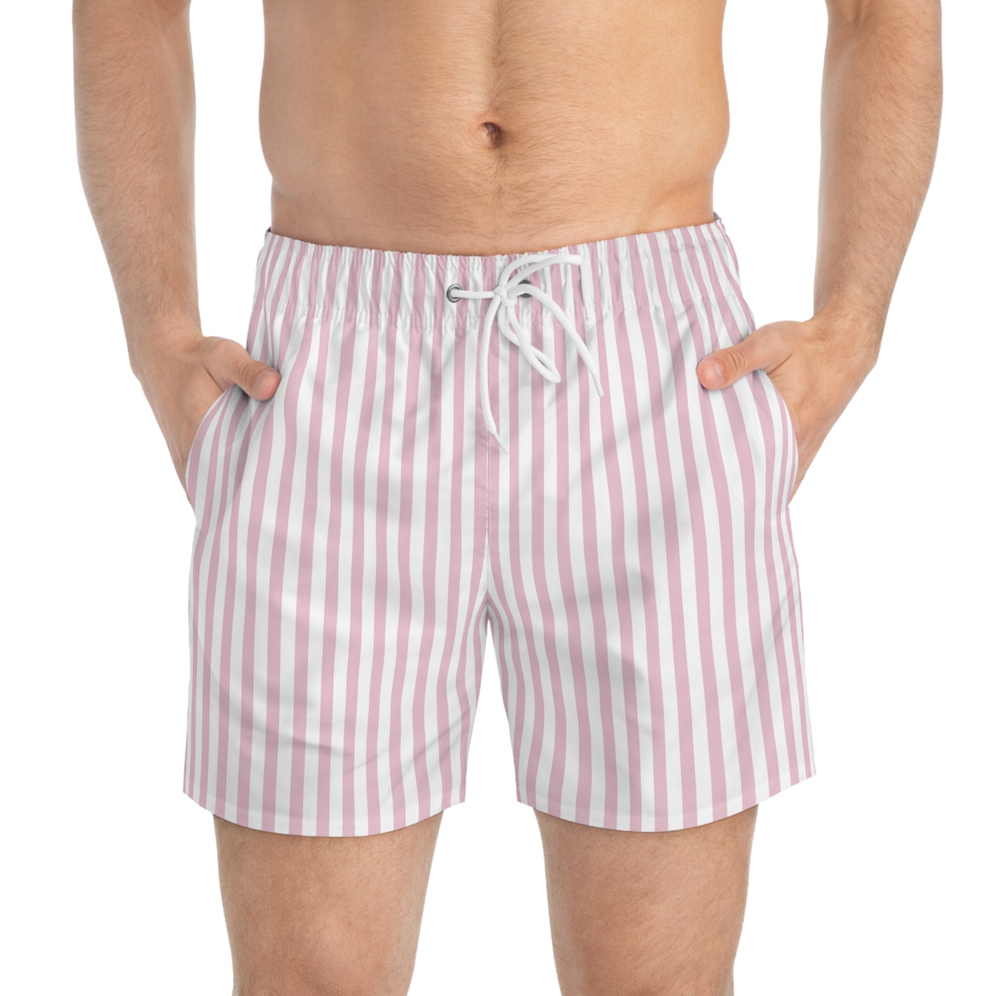 Striped Pink Swim Trunks — Classic Pastel Beach Shorts