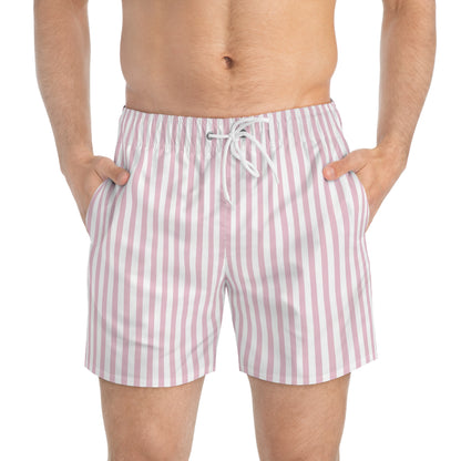 Striped Pink Swim Trunks — Classic Pastel Beach Shorts