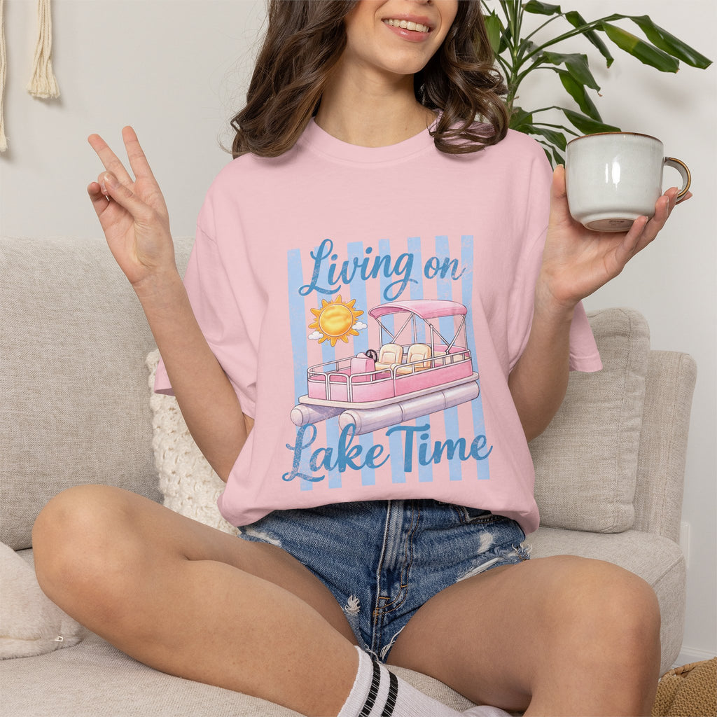 Living on Lake Time" Pontoon T-Shirt