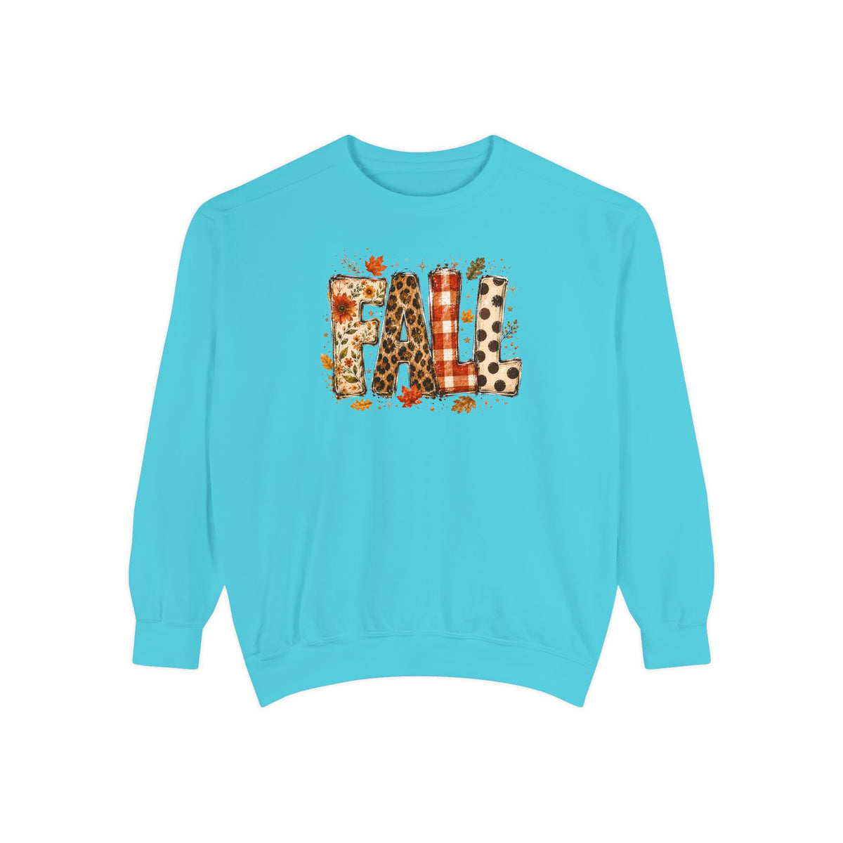 Fall Leopard Plaid Sweatshirt with Autumn Leaves Graphic