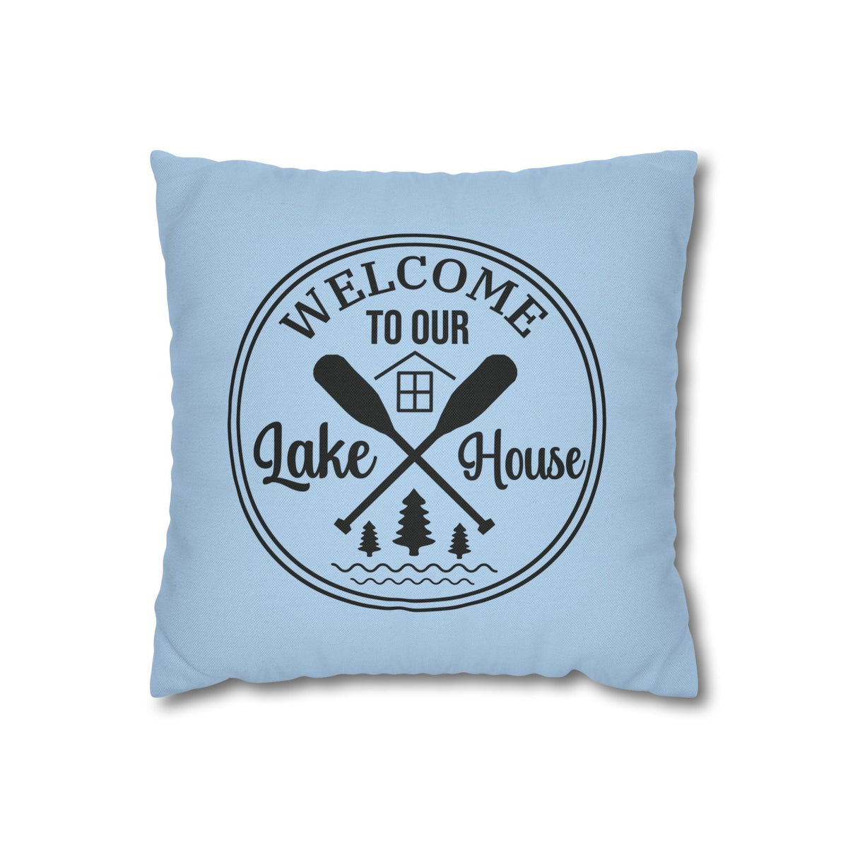 Lake House Welcome Pillow Cover in Sky Blue