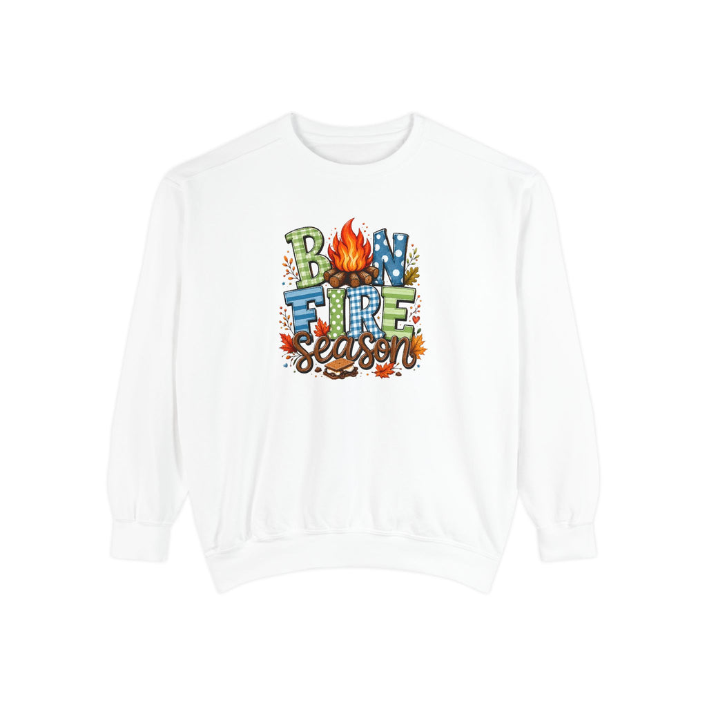 Bonfire Season Pullover with Hand-Drawn Flame Graphic