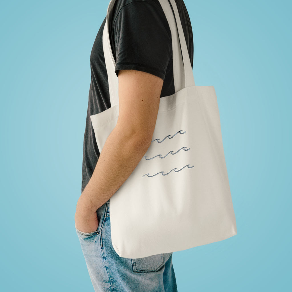 Embroidered Wave Pattern Tote Bag