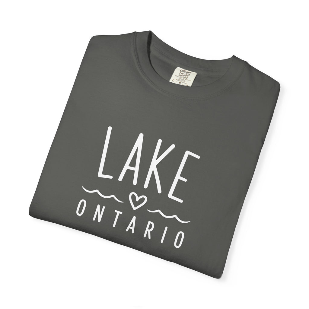 Lake Ontario Tee with Hand-Drawn Heart & Wave Graphic