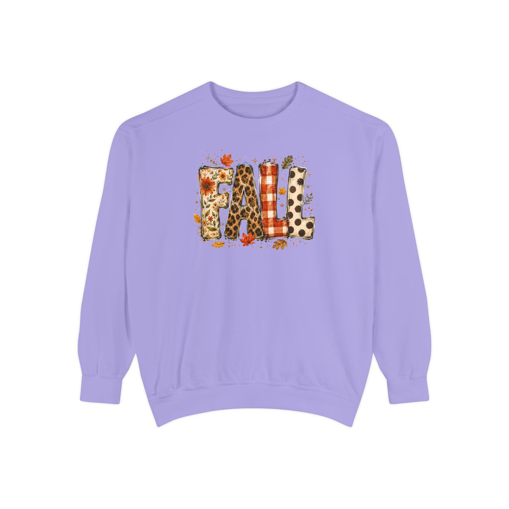 Fall Leopard Plaid Sweatshirt with Autumn Leaves Graphic