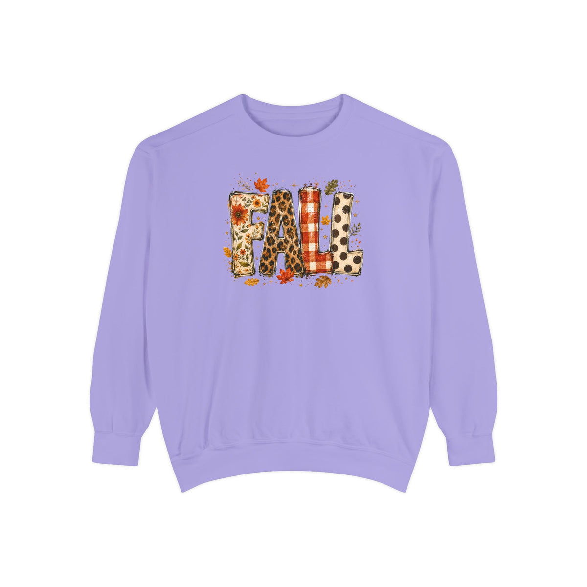 Fall Leopard Plaid Sweatshirt with Autumn Leaves Graphic