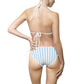 Striped Blue Triangle Bikini — Women’s Tie-Side Swimsuit
