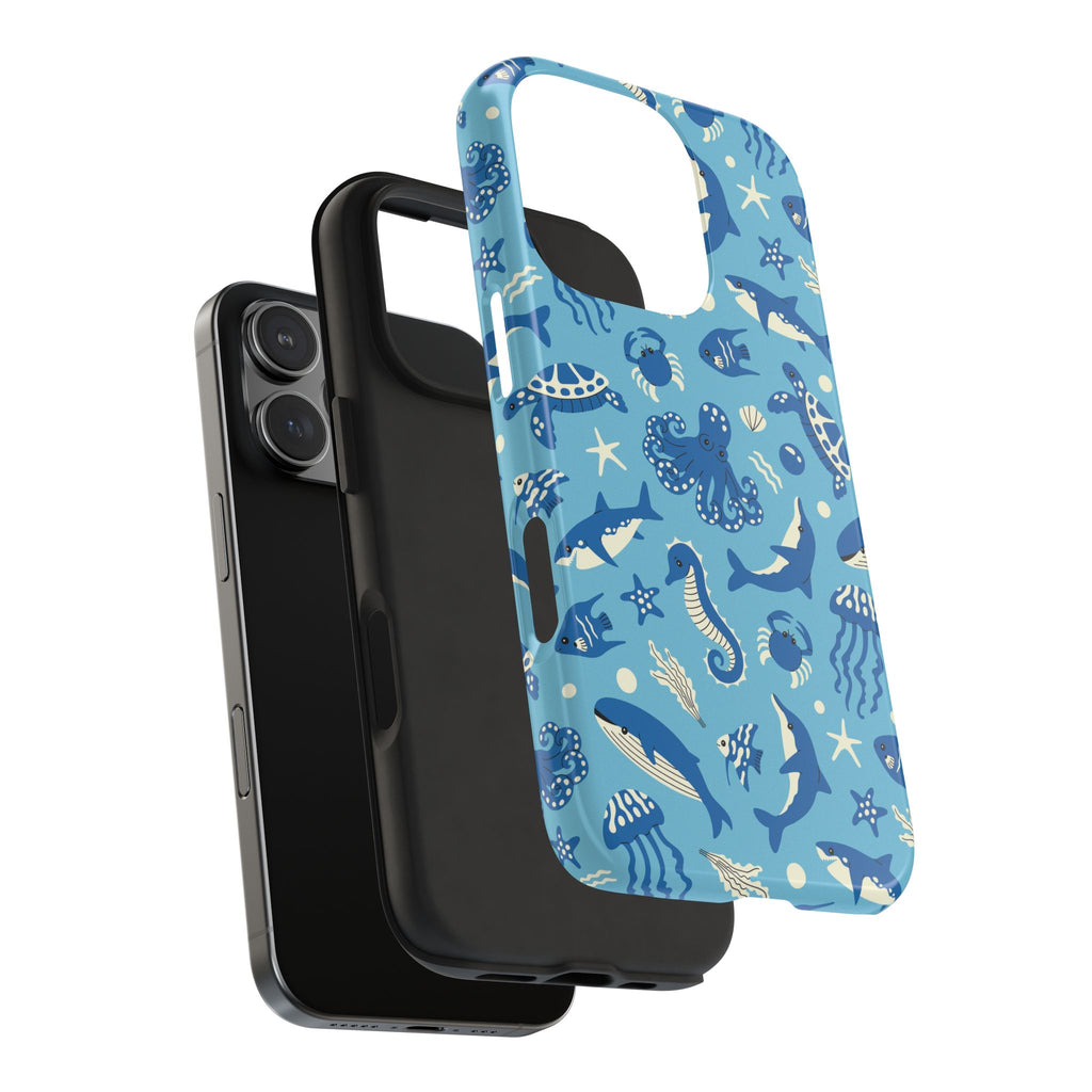 Blue Sea Animal Phone Case with Whales and Octopus