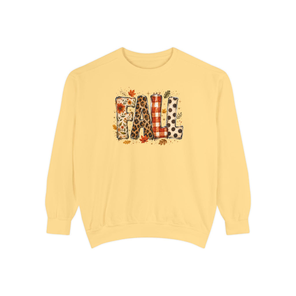 Fall Leopard Plaid Sweatshirt with Autumn Leaves Graphic