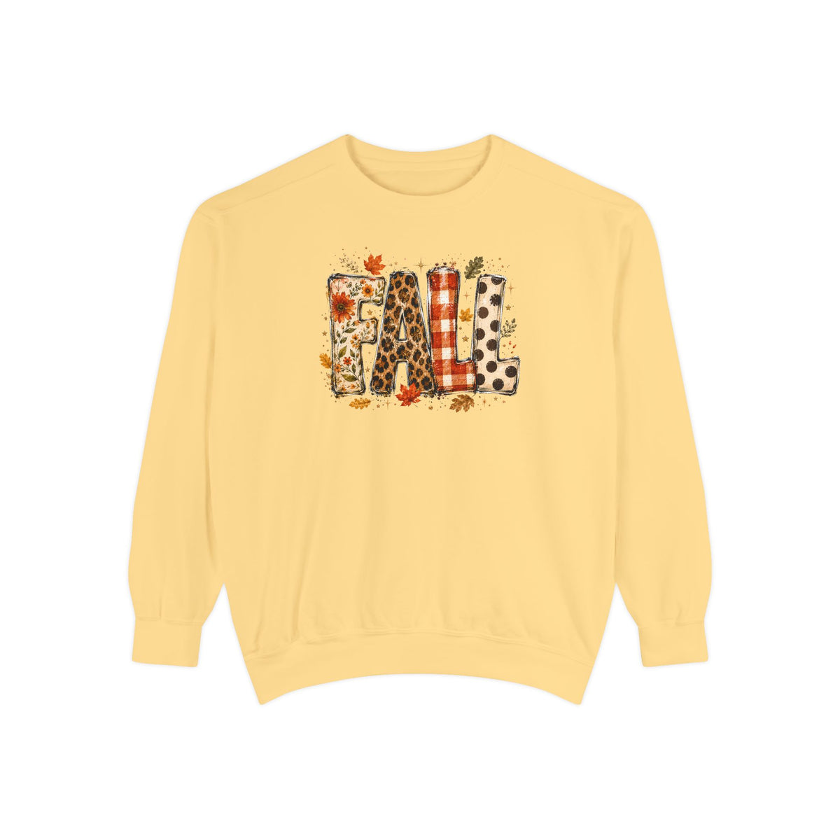 Fall Leopard Plaid Sweatshirt with Autumn Leaves Graphic