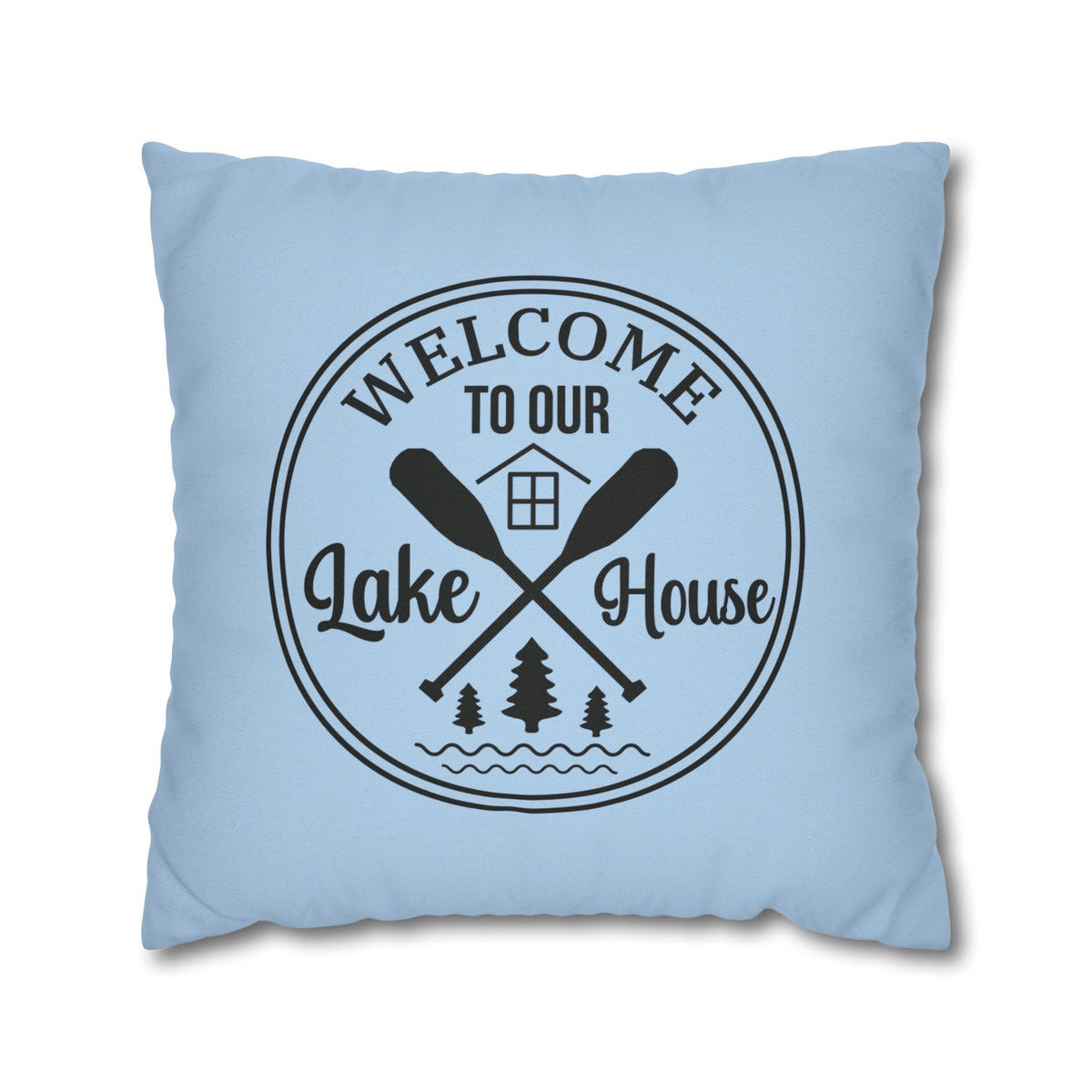 Lake House Welcome Pillow Cover in Sky Blue
