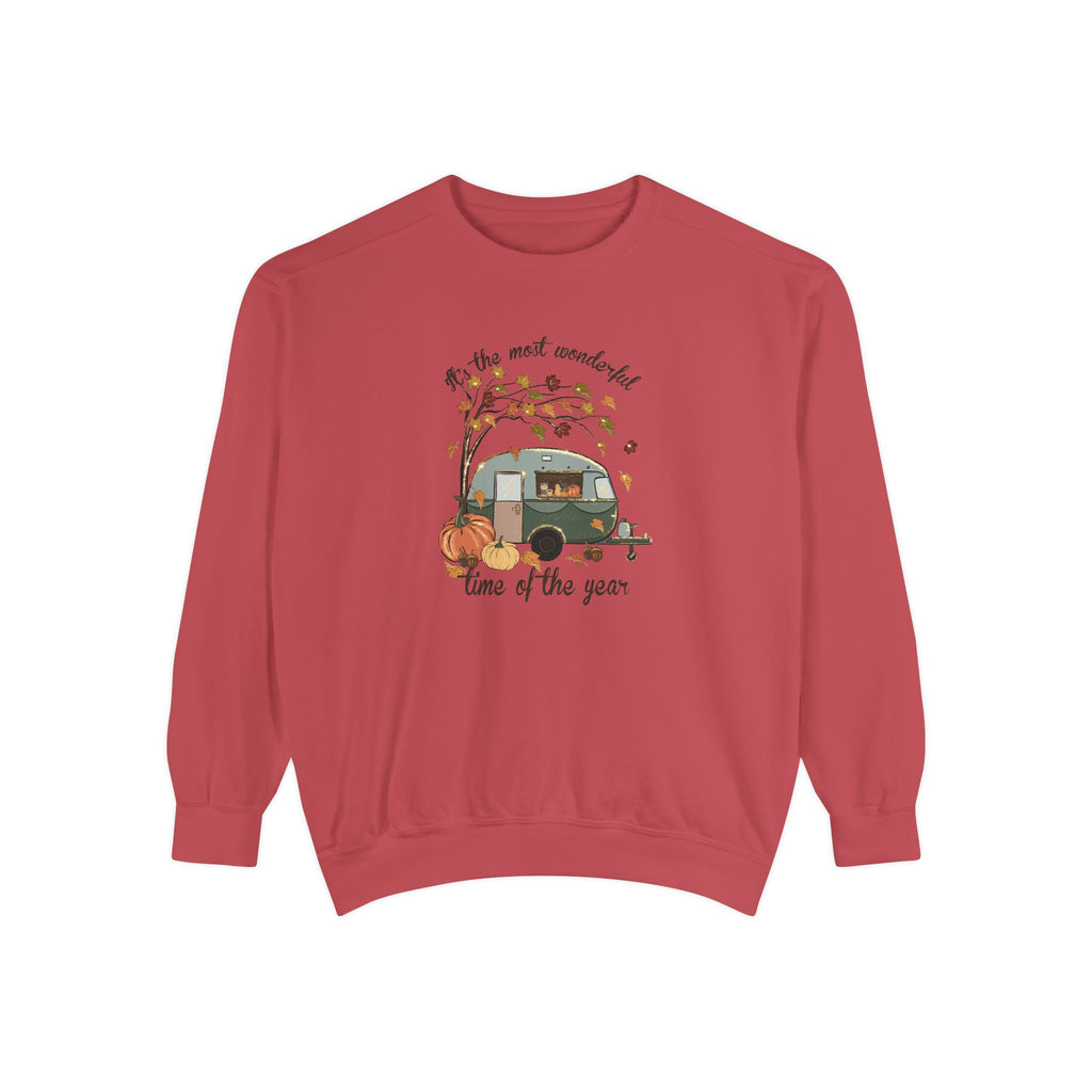 Fall Camper Crewneck with Autumn Cabin Illustration