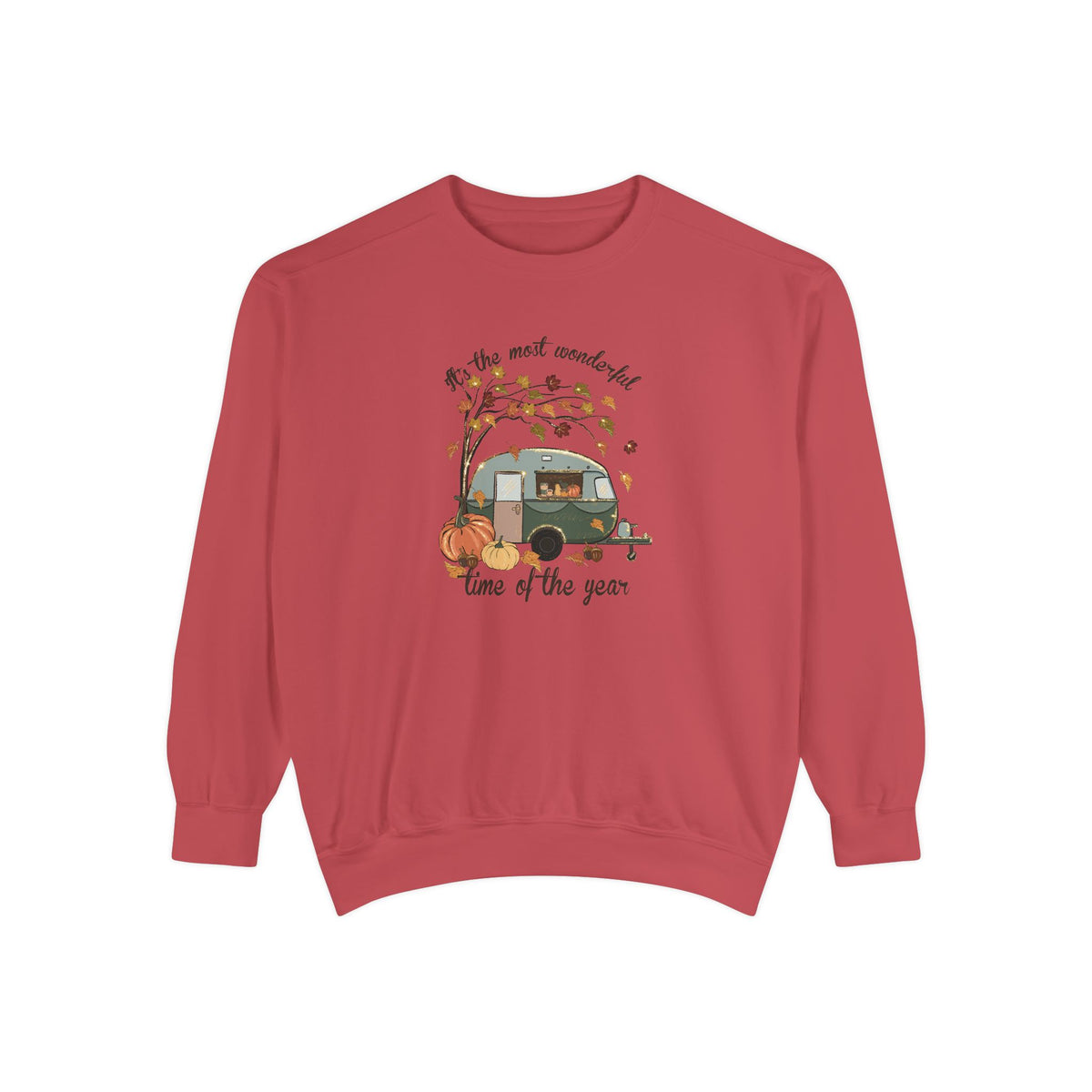 Fall Camper Crewneck with Autumn Cabin Illustration