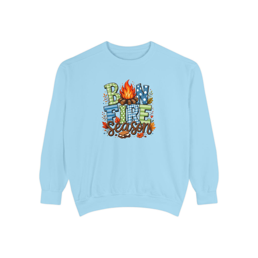 Bonfire Season Pullover with Hand-Drawn Flame Graphic