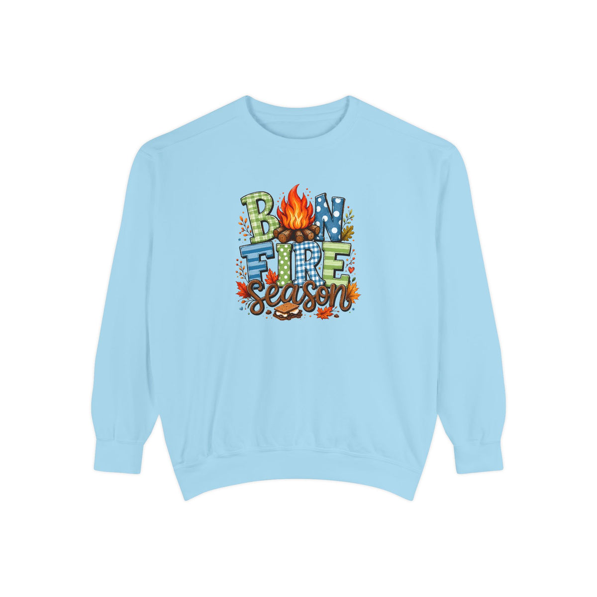 Bonfire Season Pullover with Hand-Drawn Flame Graphic