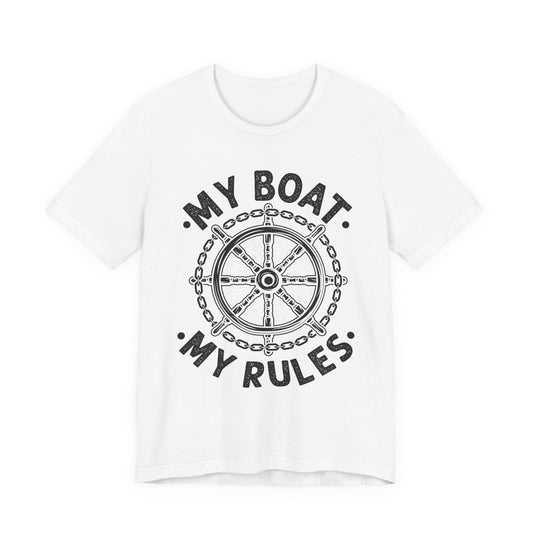 Nautical "My Boat My Rules" Graphic Tee — Captain Wheel Shirt for Boaters
