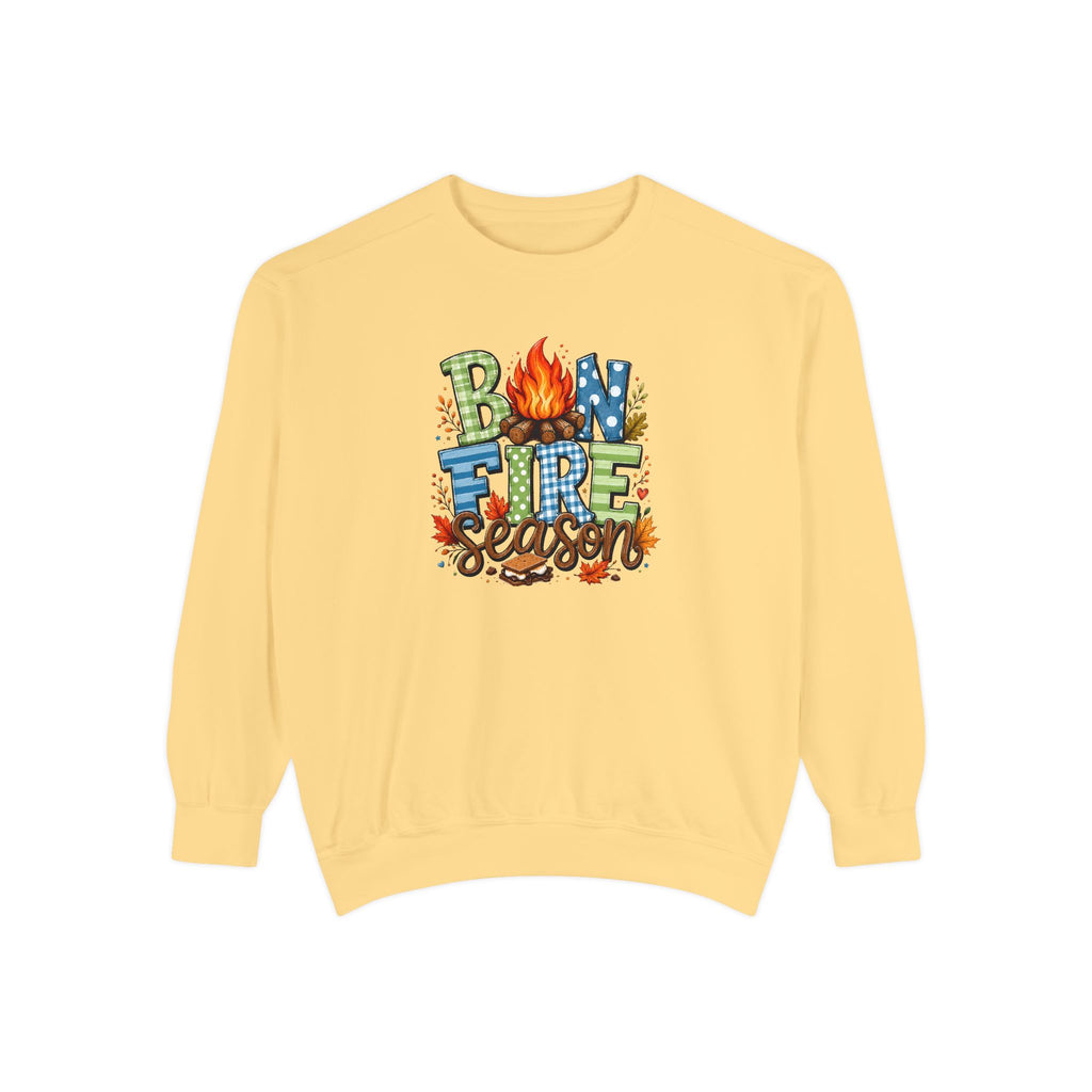 Bonfire Season Pullover with Hand-Drawn Flame Graphic
