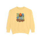 Bonfire Season Pullover with Hand-Drawn Flame Graphic