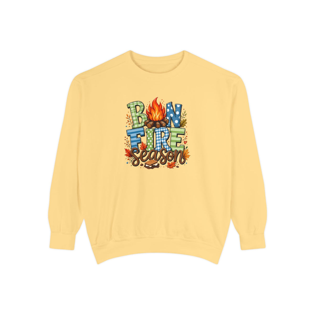 Bonfire Season Pullover with Hand-Drawn Flame Graphic