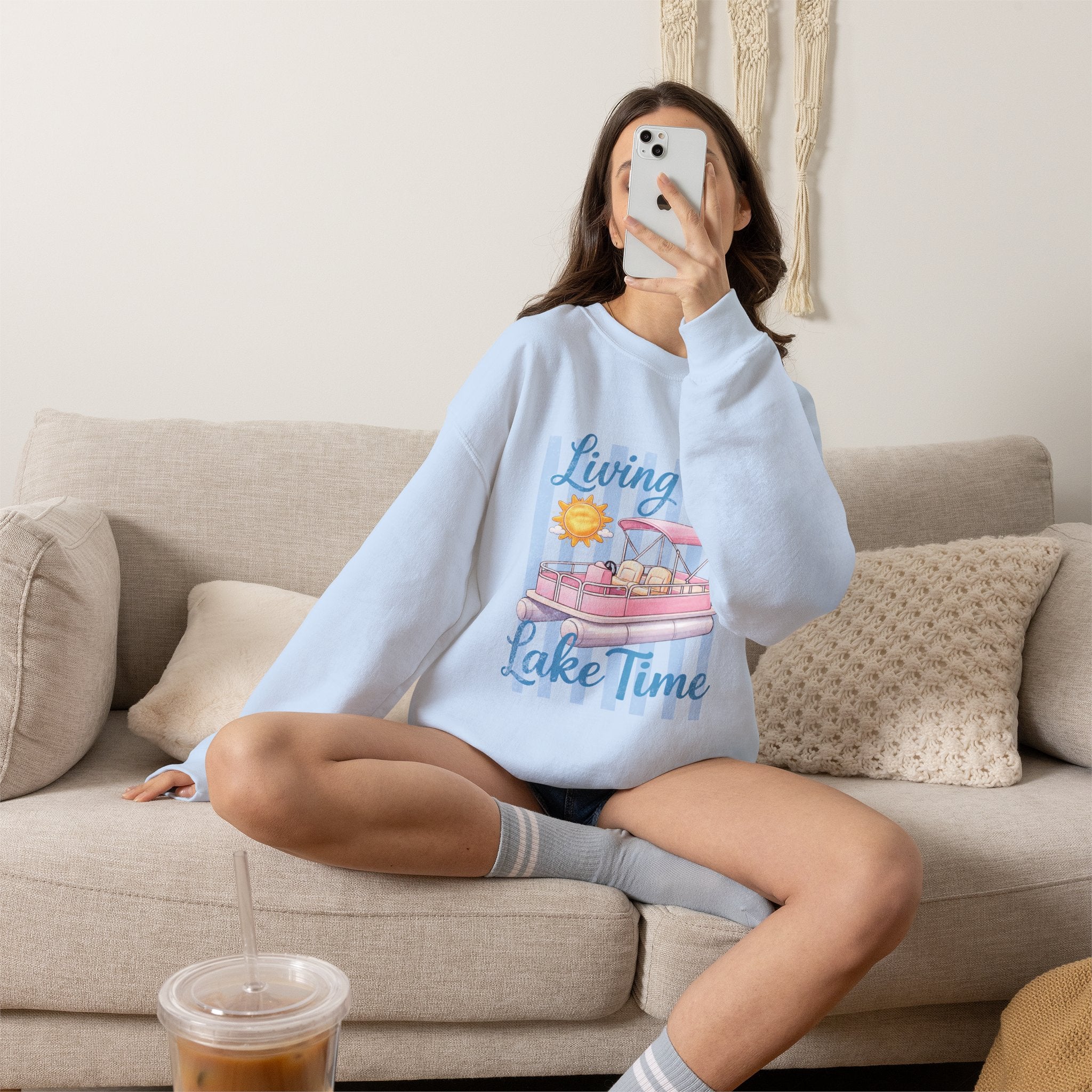 "Living on Lake Time" Pontoon Crewneck
