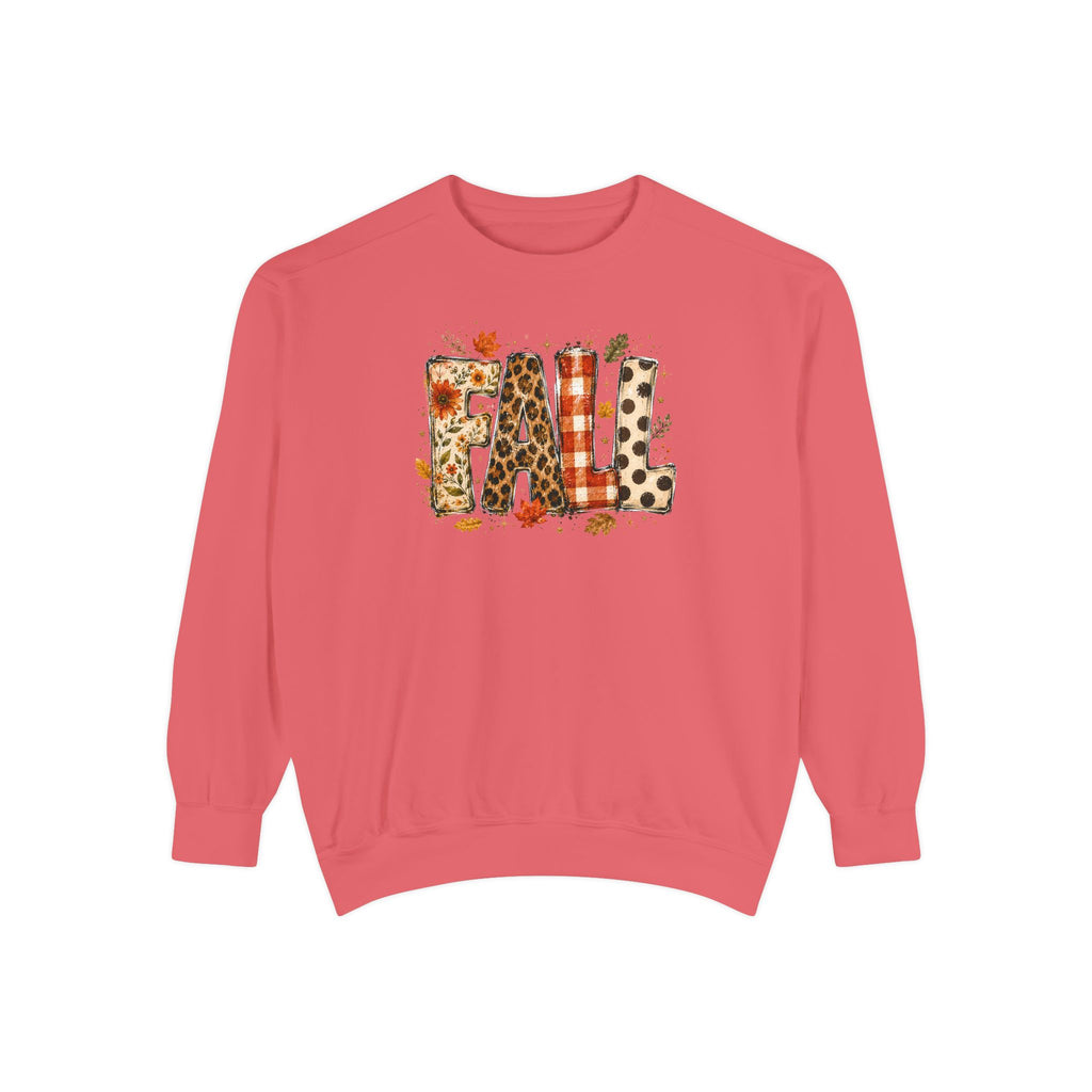 Fall Leopard Plaid Sweatshirt with Autumn Leaves Graphic