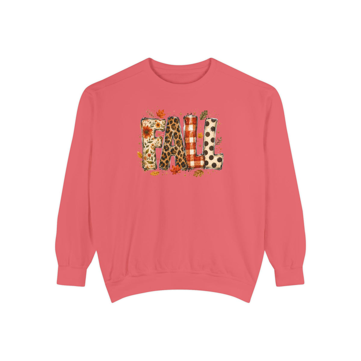Fall Leopard Plaid Sweatshirt with Autumn Leaves Graphic