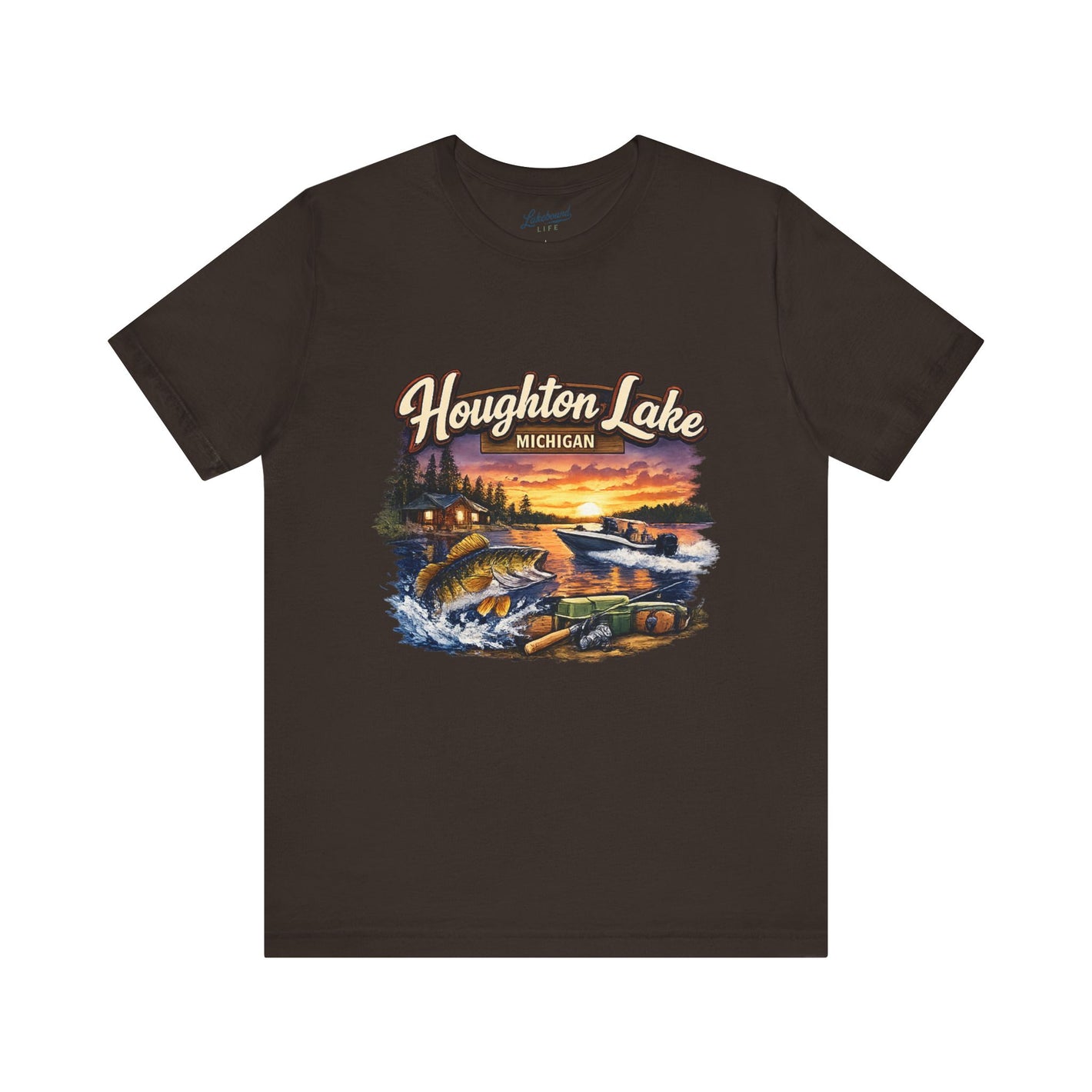 Houghton Lake Michigan Fishing Sunset Tee