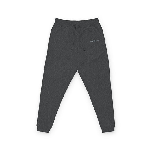 Embroidered Minimal Wave Joggers — Cozy Fleece Sweatpants